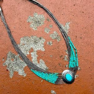 Vintage 70s sterling liquid silver and turquoise necklace